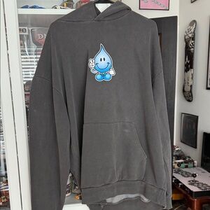 Gray Hoodie with Cartoon Water Drop Patch